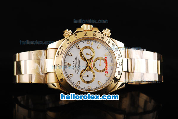 Rolex Daytona II Automatic Movement Full Gold with Stick Markers and White Dial - Click Image to Close